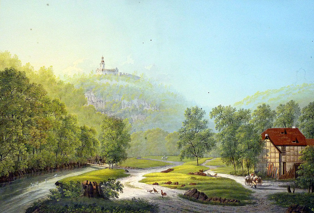 Gouache des Falkenstein um 1826 von Johann Heinrich Bleuler, Foto: ©Kulturstiftung Sachsen-Anhalt