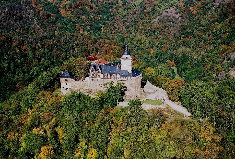 Luftaufnahme – Burg Falkenstein im Herbst